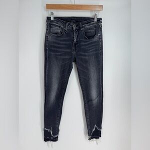 R13 Distressed High Rise Dark Wash Skinny Leg Denim Jeans